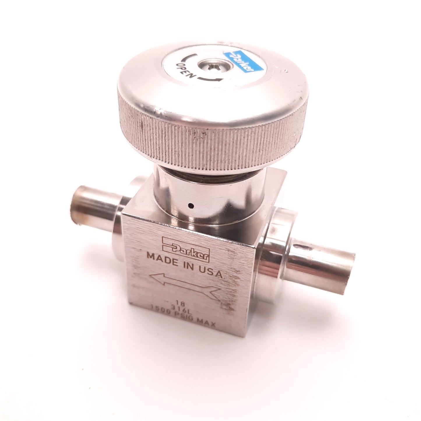 Used Parker 18-882TWTW High Pressure/Flow Diaphragm Valve, 1/2" Ports, 18 Series
