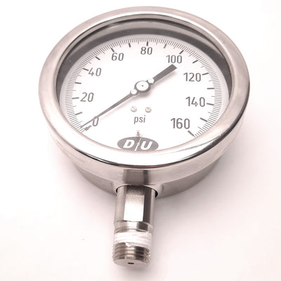 Used Duro 5RPK6 Industrial Pressure Gauge, 0 to 160 Psi, 1/2" NPT Male, 4.5" Dial