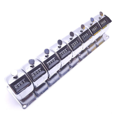 Used Bank Of 8 Mechanical Tally Counter, Manual Clicker, 4-Digits, With Base Plate