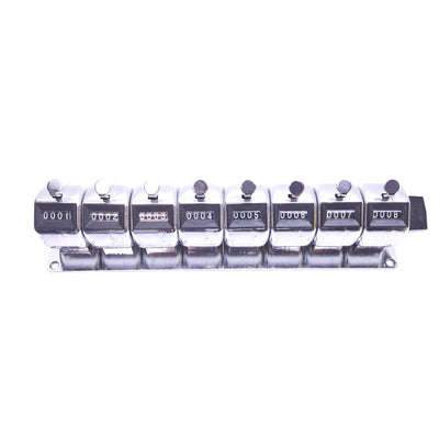 Used Bank Of 8 Mechanical Tally Counter, Manual Clicker, 4-Digits, With Base Plate