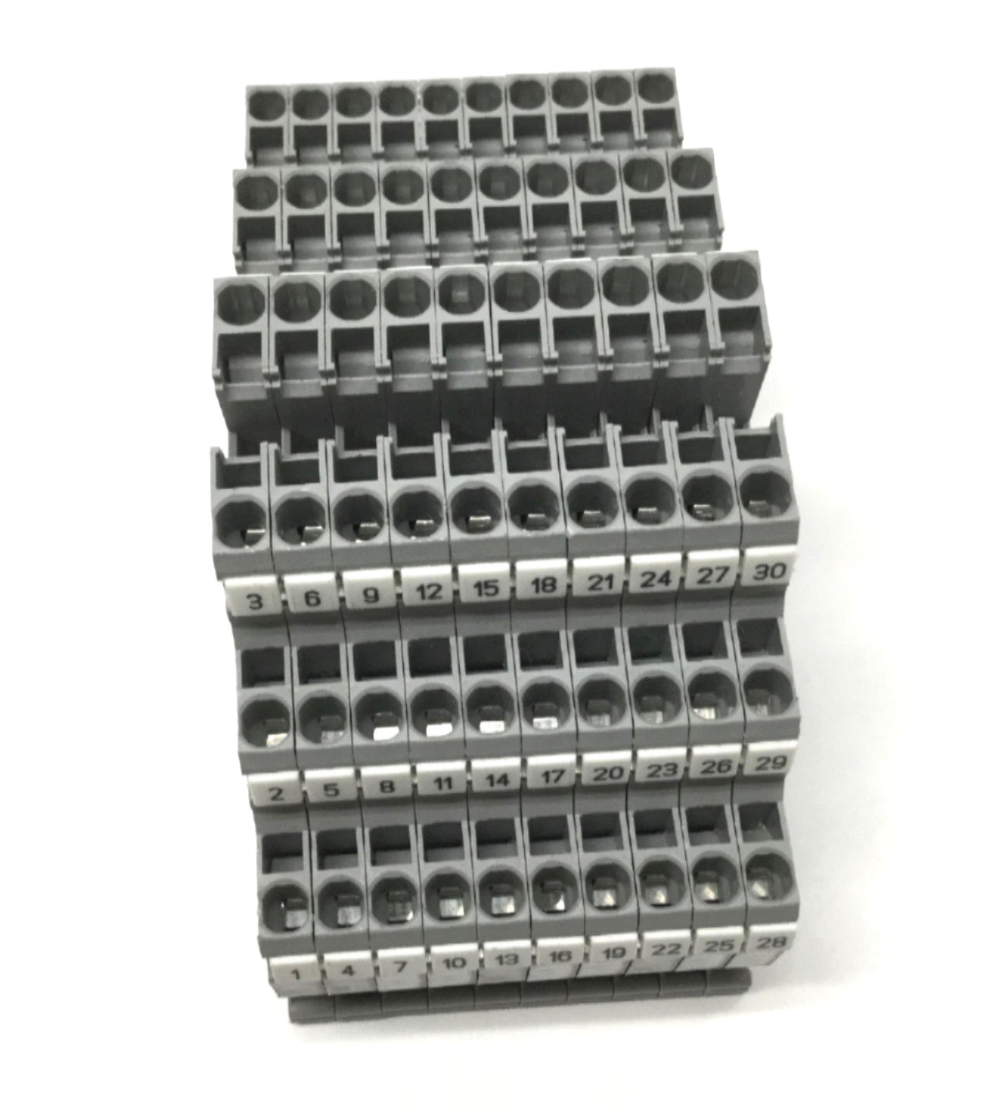 Used Lot of 10 WAGO 870-551 Triple-Deck Through Terminal Blocks 24A, 500V, 6-Point