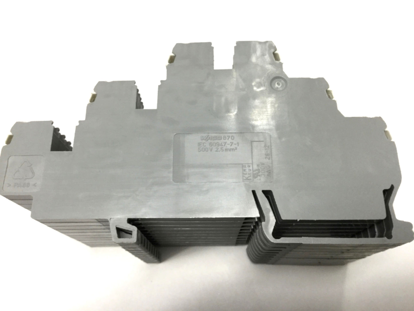 Used Lot of 10 WAGO 870-551 Triple-Deck Through Terminal Blocks 24A, 500V, 6-Point