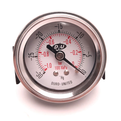 Used Duro United 6.2022213E7 Industrial Vacuum Gauge, -30" to 0" in HG, 1/4 NPT