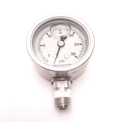 Used Ashcroft 501008SL02L30# Sealed Pressure Gauge 0-30 Psi, Liquid Filled, 1/4 NPT