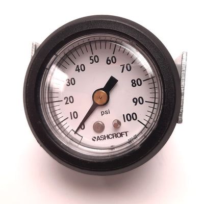 Used Ashcroft 1005P Back Mounted Plastic Pressure Gauge 0-100 Psi, U-Clamp, 1/8 NPT