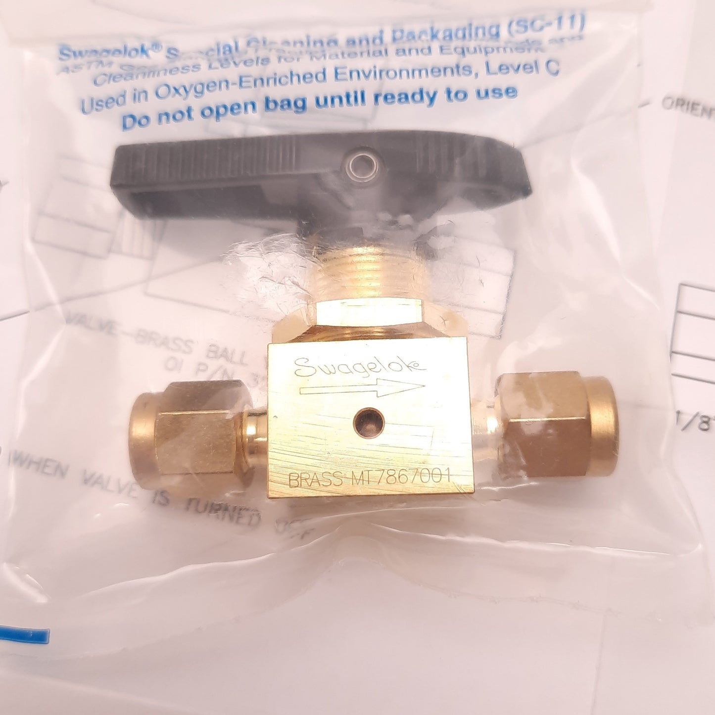 New – Open box Swagelok B-41VS2-SC11 Brass 1 Piece Vented Ball Valve 1/8" Tube, W/ Instructions