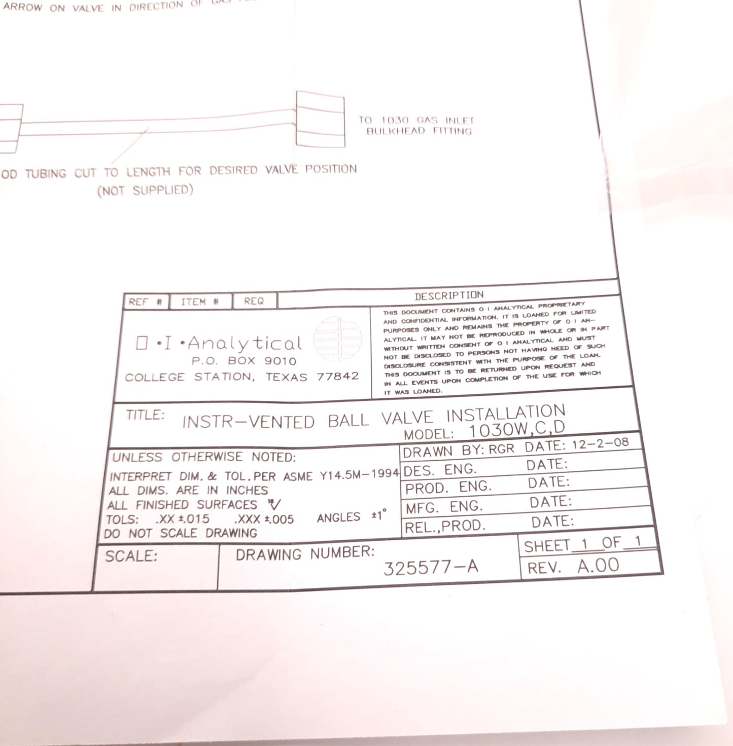 New – Open box Swagelok B-41VS2-SC11 Brass 1 Piece Vented Ball Valve 1/8" Tube, W/ Instructions