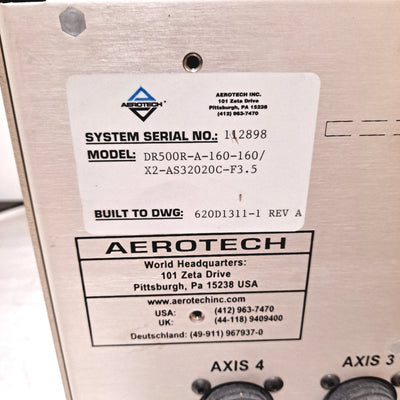 Used Aerotech DR500R-A-160-160 Servo System 115 VAC 2000 W With 2 X AS32020-UF