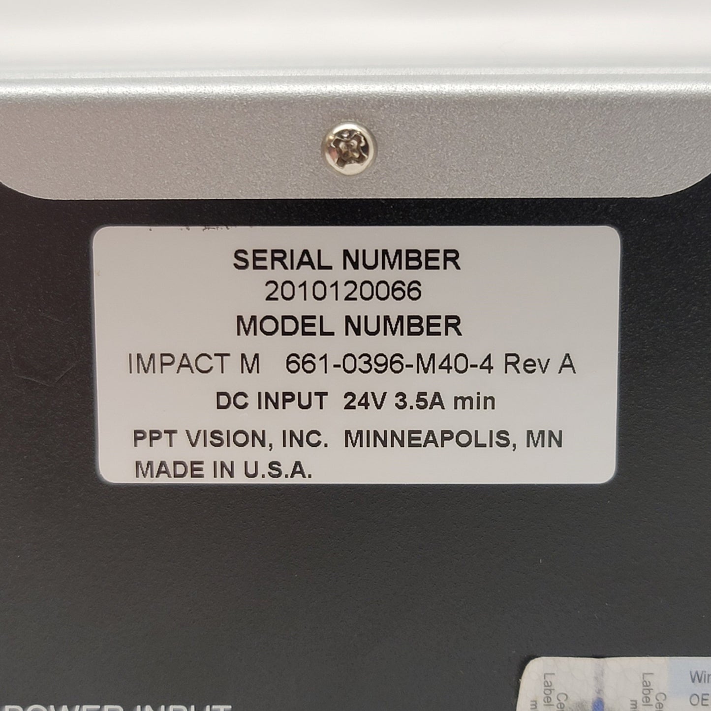 Used PPT Vision 661-0396-M40-4 Rev A Impact M40 Embedded Vision System, 24VDC