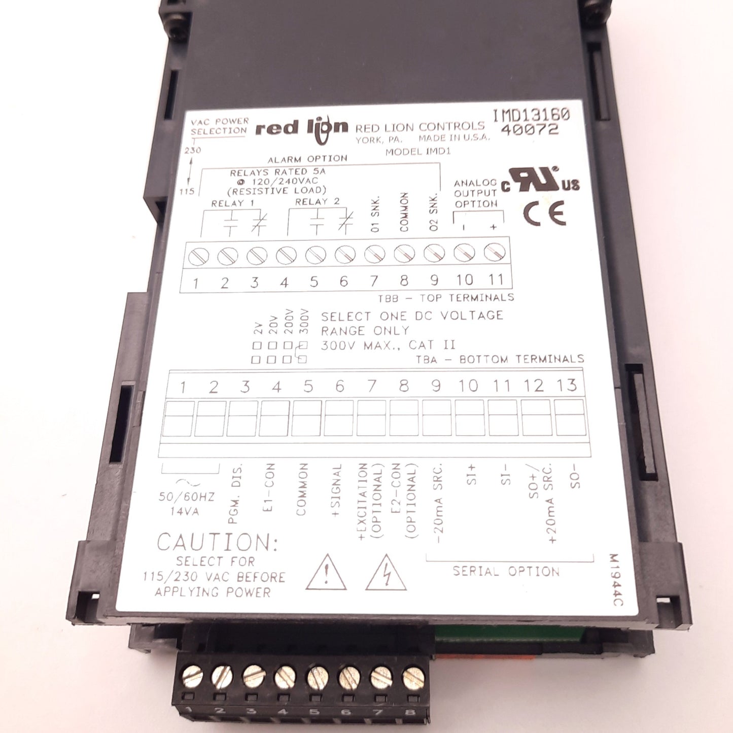 Used Red Lion Controls IMD13160 Digital Volt Meter, 4.5 Digits, NEMA 4X, IP-65, LED