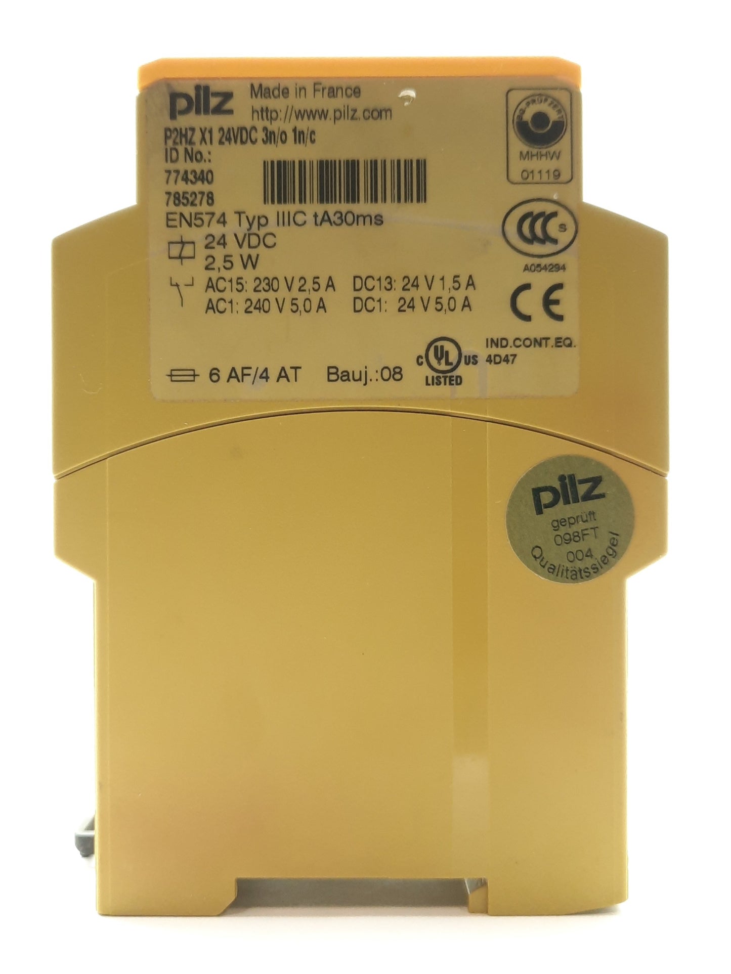 Used Pilz P2HZ X1 24VDC Two Hand Safety Relay 2x Switch 3x NO 1x NC 240VAC 5A Rated