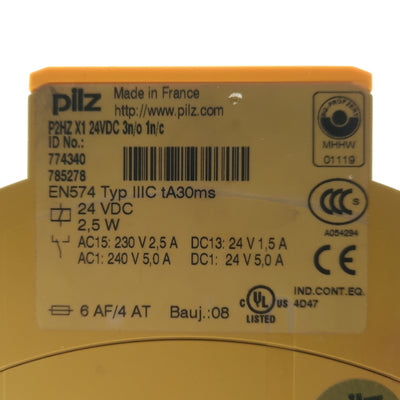 Used Pilz P2HZ X1 24VDC Two Hand Safety Relay 2x Switch 3x NO 1x NC 240VAC 5A Rated