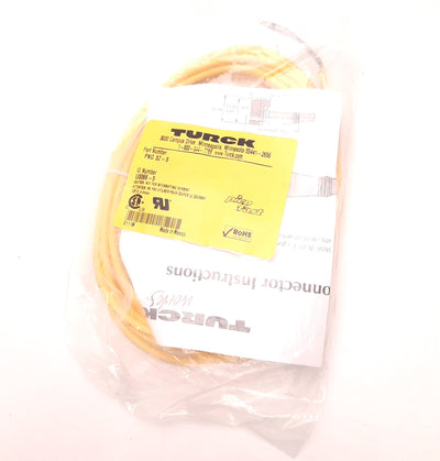 New – Open box Turck PKG-3Z-5 Cable Cordset, Straight Female Connector, 125v Ac/Dc, 4 Amps