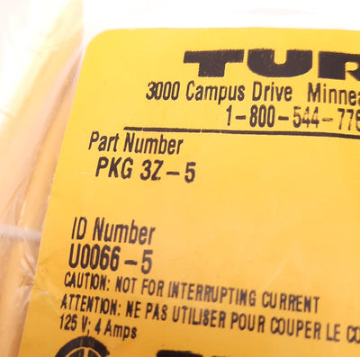 New – Open box Turck PKG-3Z-5 Cable Cordset, Straight Female Connector, 125v Ac/Dc, 4 Amps