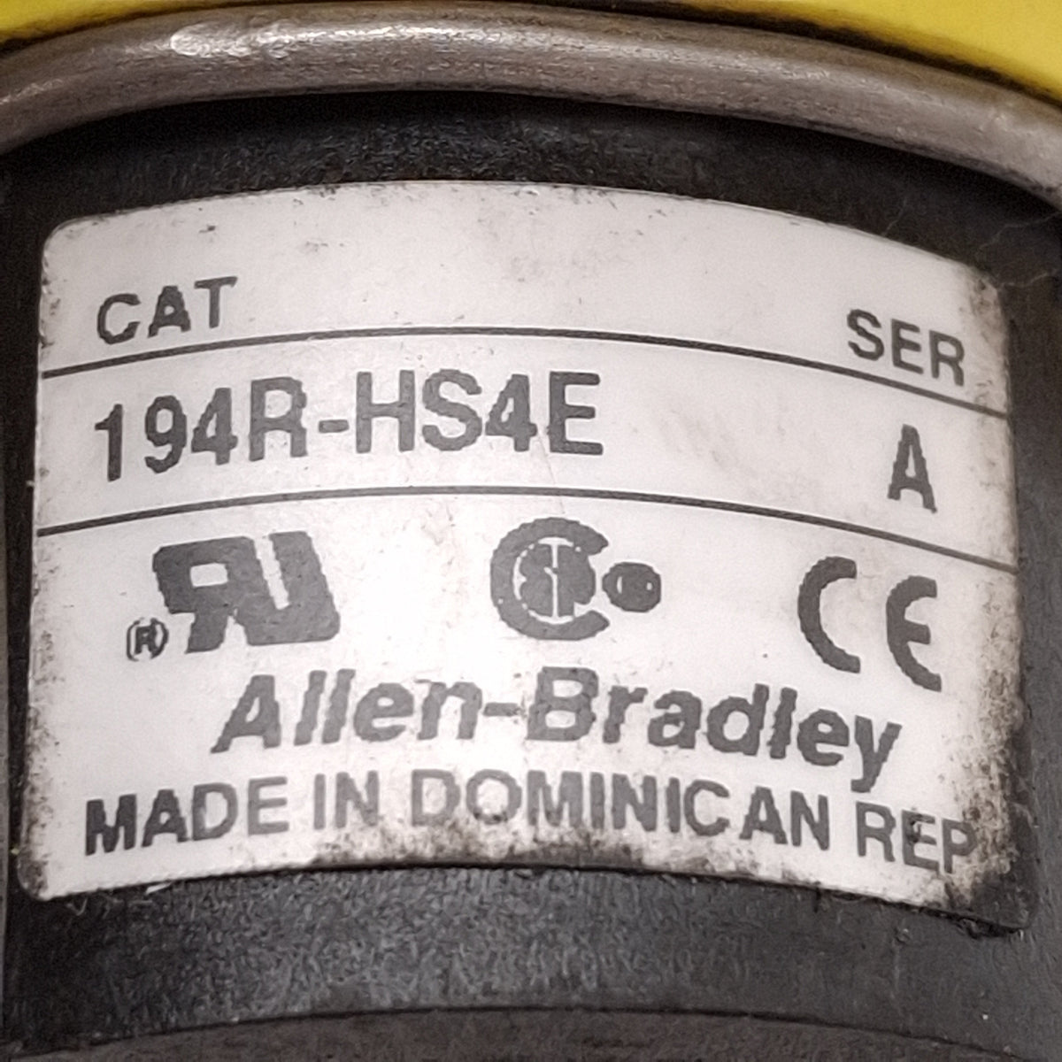 Used Allen Bradley 194R-HS4E Disconnect Switch Handle, Red/Yellow, 90° 2-Position
