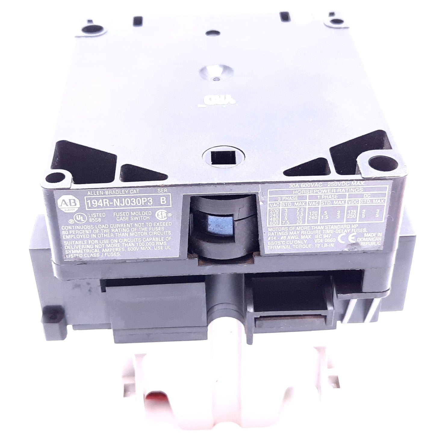 Used Allen Bradley 194R-NJ030P3 Ser B Disconnect Switch, 3-Pole, 30A, 12" Post