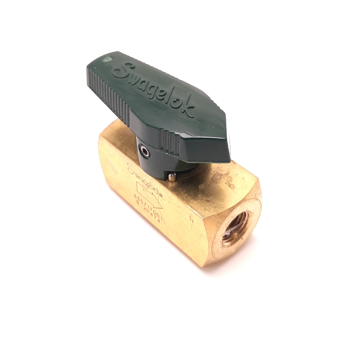 Used Swagelok B-2P4T4 Straight Brass Ball Valve, 1/8" Female NPT, Quarter Turn