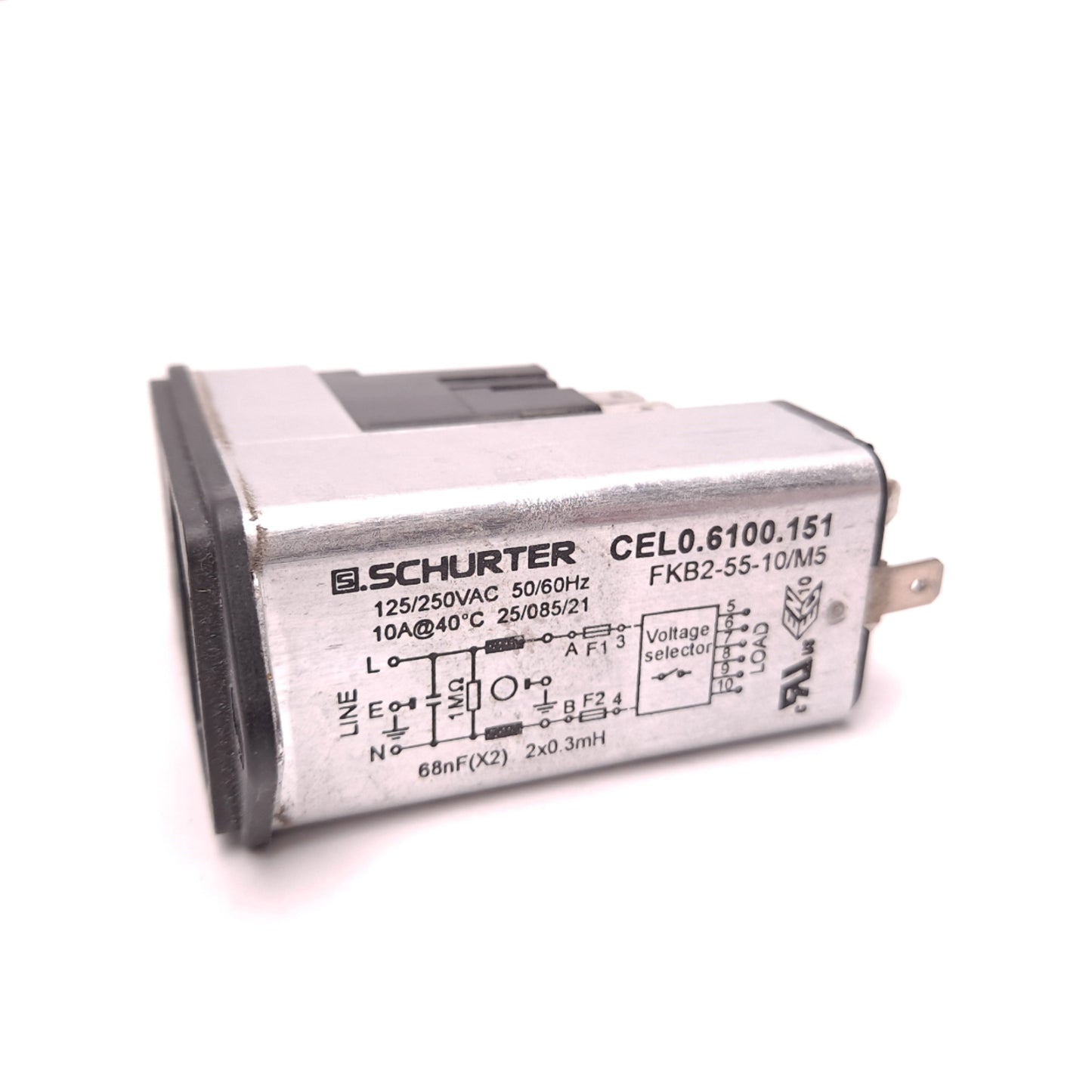 Used Schurter CEL0.6100.151 Panel Mount Power Entry Connector Module 125/250VAC 10A