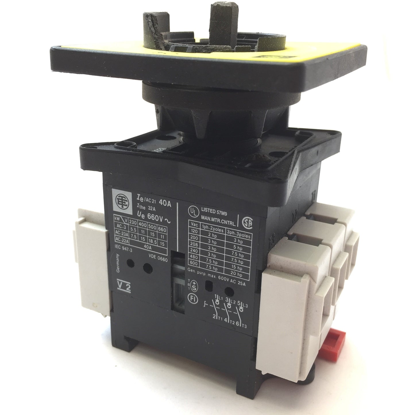 Used Telemecanique V2 Rotary Disconnect Switch, 3-Pole, 40A 600VAC *Missing Handle