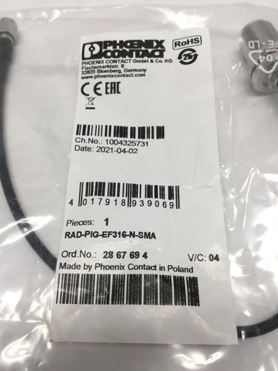 New Phoenix Contact RAD-PIG-EF316-N-SMA Antenna Adapter Cable, Type N to SMA, 12"