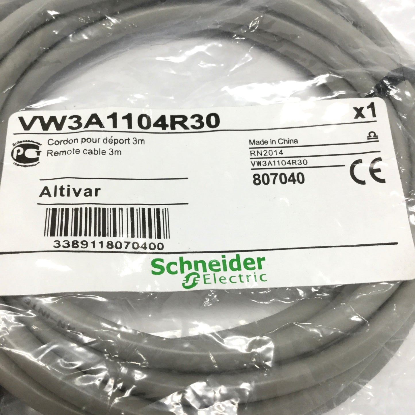 New Schneider VW3A1104R30 Altivar Graphic Display Keypad MTG Remote Cable RJ45, 3m