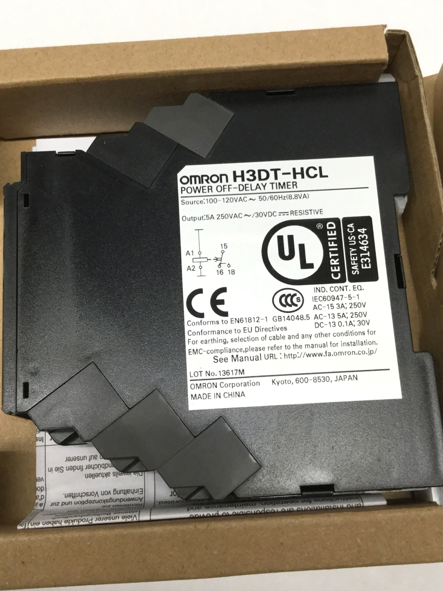 New Omron H3DT-HCL Solid State Timer Relay OFF-Delay, SPDT 5A, 1-120sec, 100-120VAC