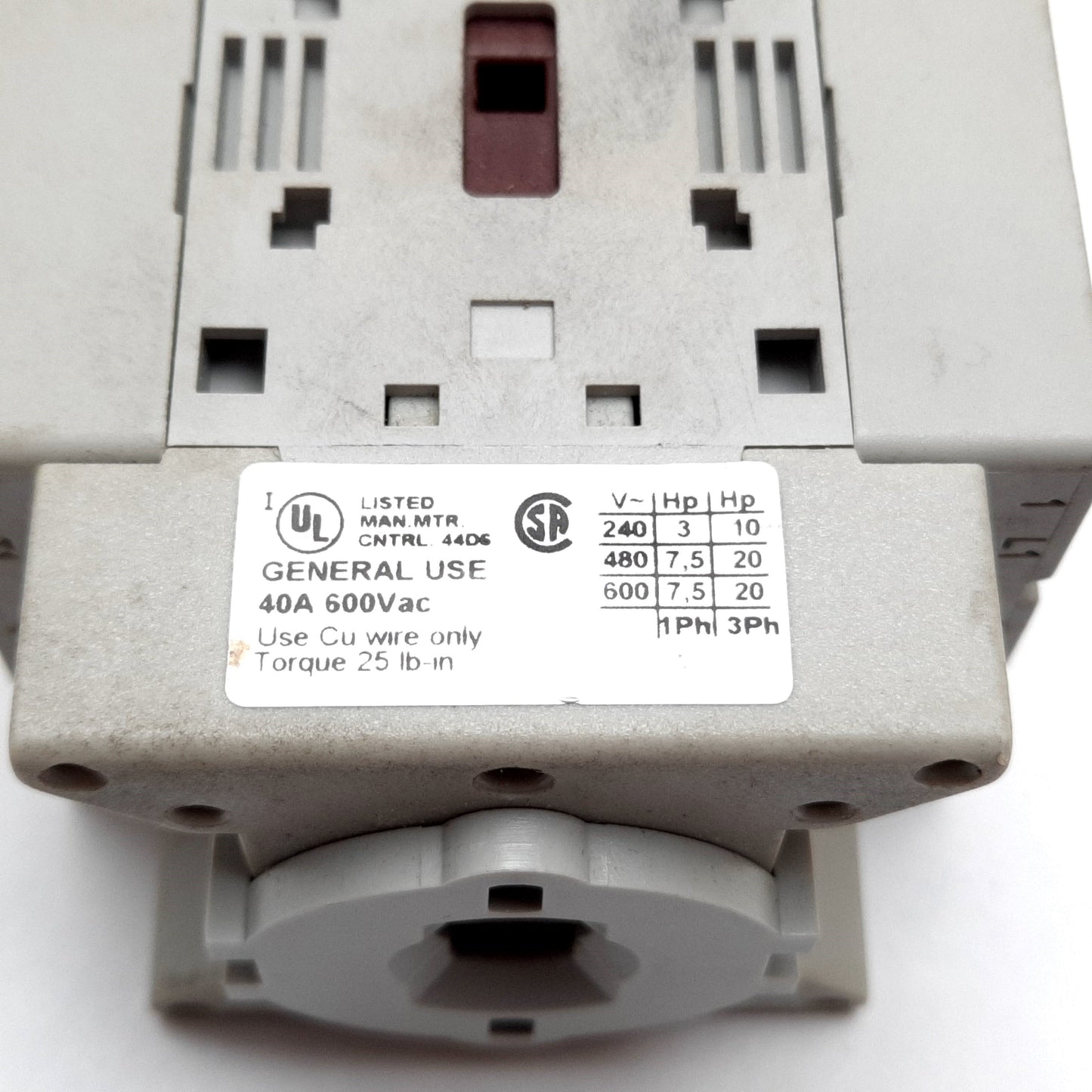 Used Allen Bradley 194E-A40-1753 Disconnect Load Switch 3-Pole, 600VAC 40A, DIN Rail