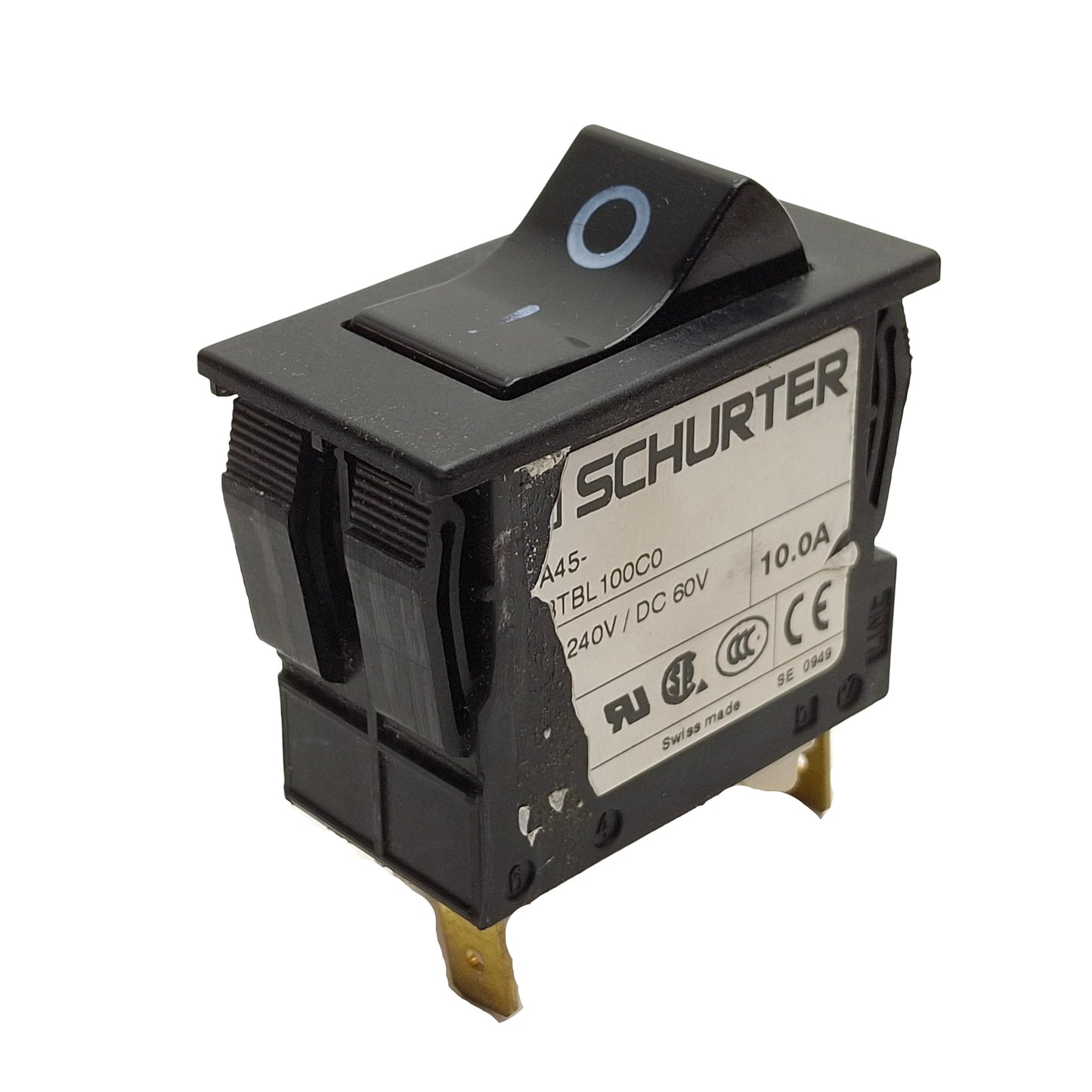 Used Schurter TA45-ABTBL150C0 On/Off Rocker Switch, Voltage: 240VAC 60VDC 15A 50/60Hz