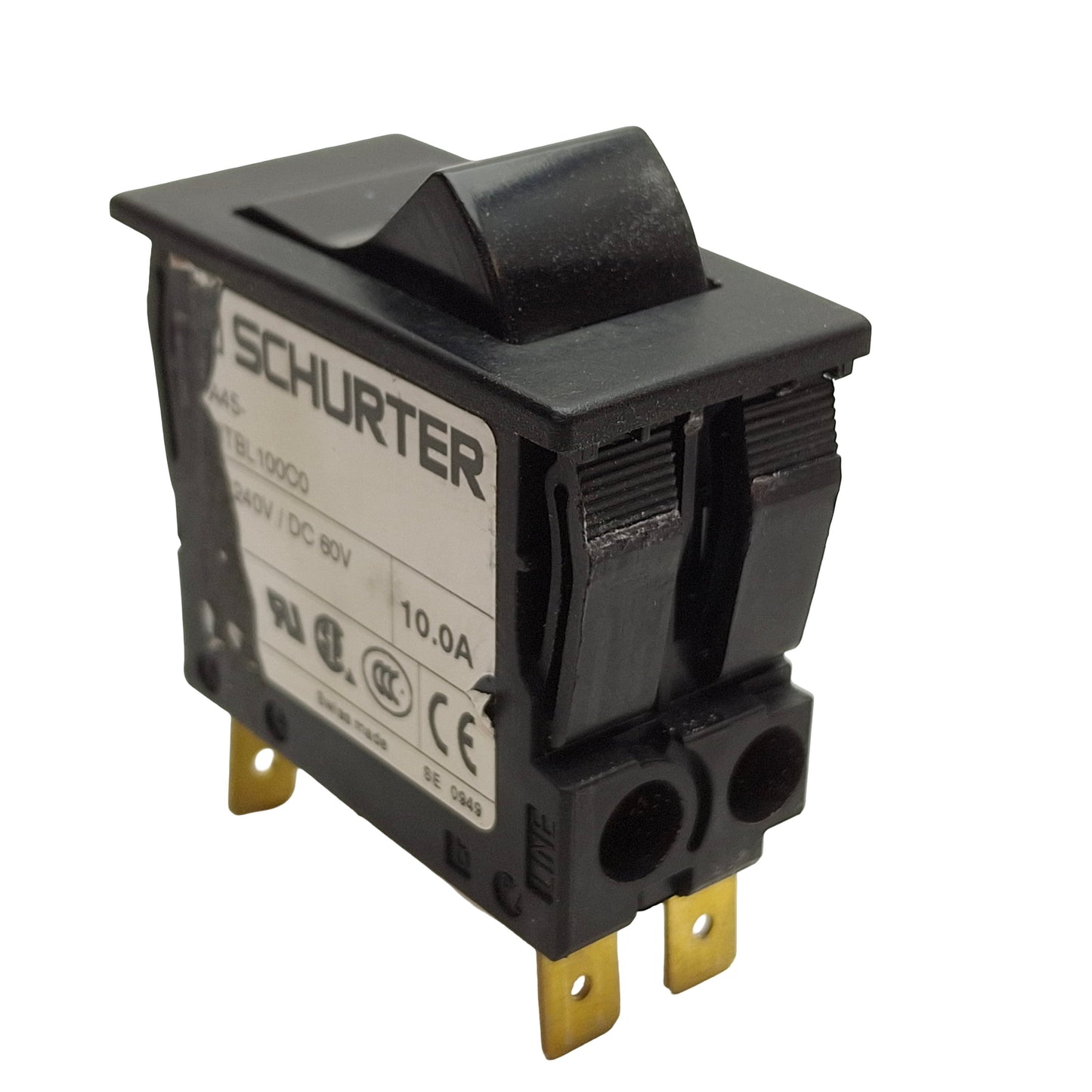Used Schurter TA45-ABTBL150C0 On/Off Rocker Switch, Voltage: 240VAC 60VDC 15A 50/60Hz