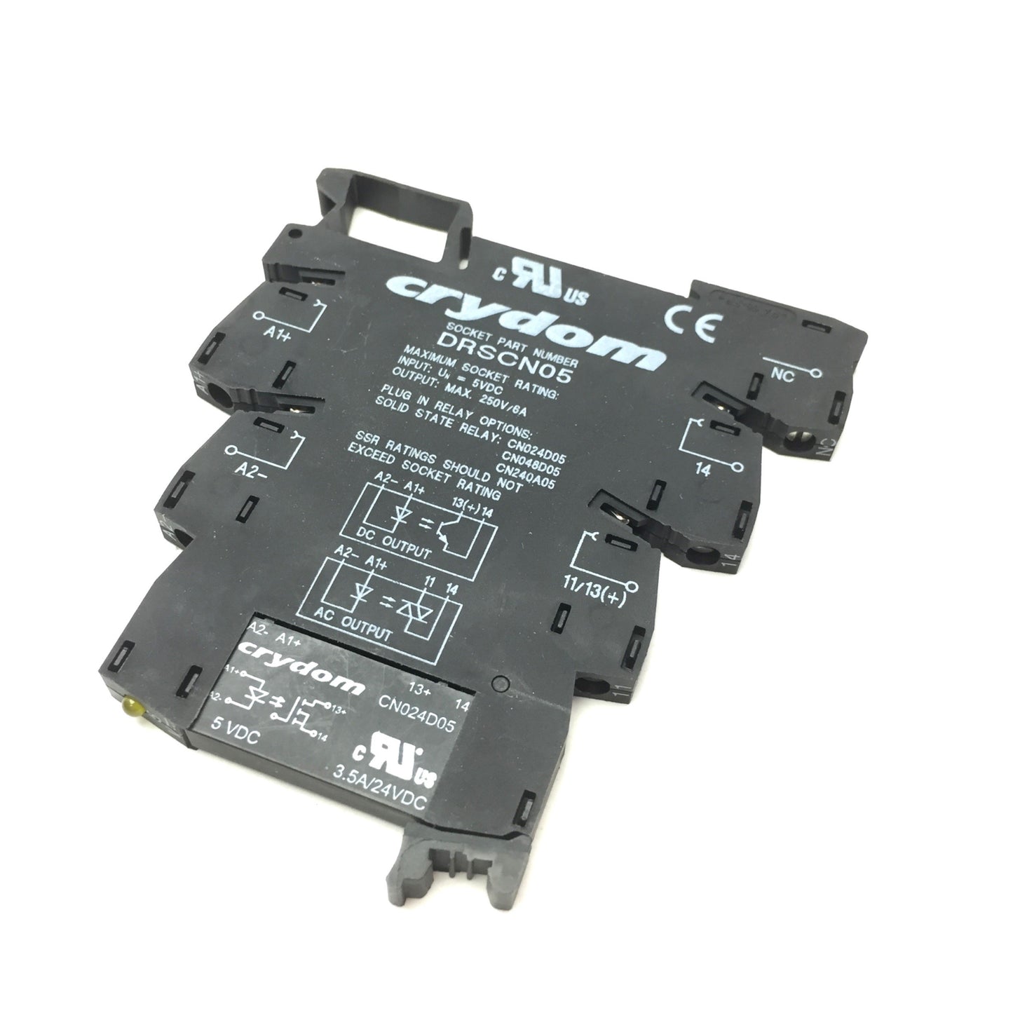 Used Crydom DRSCN05 Socket w/ CN024D05 Plug-In SSR Solid State Relay Control: 5VDC