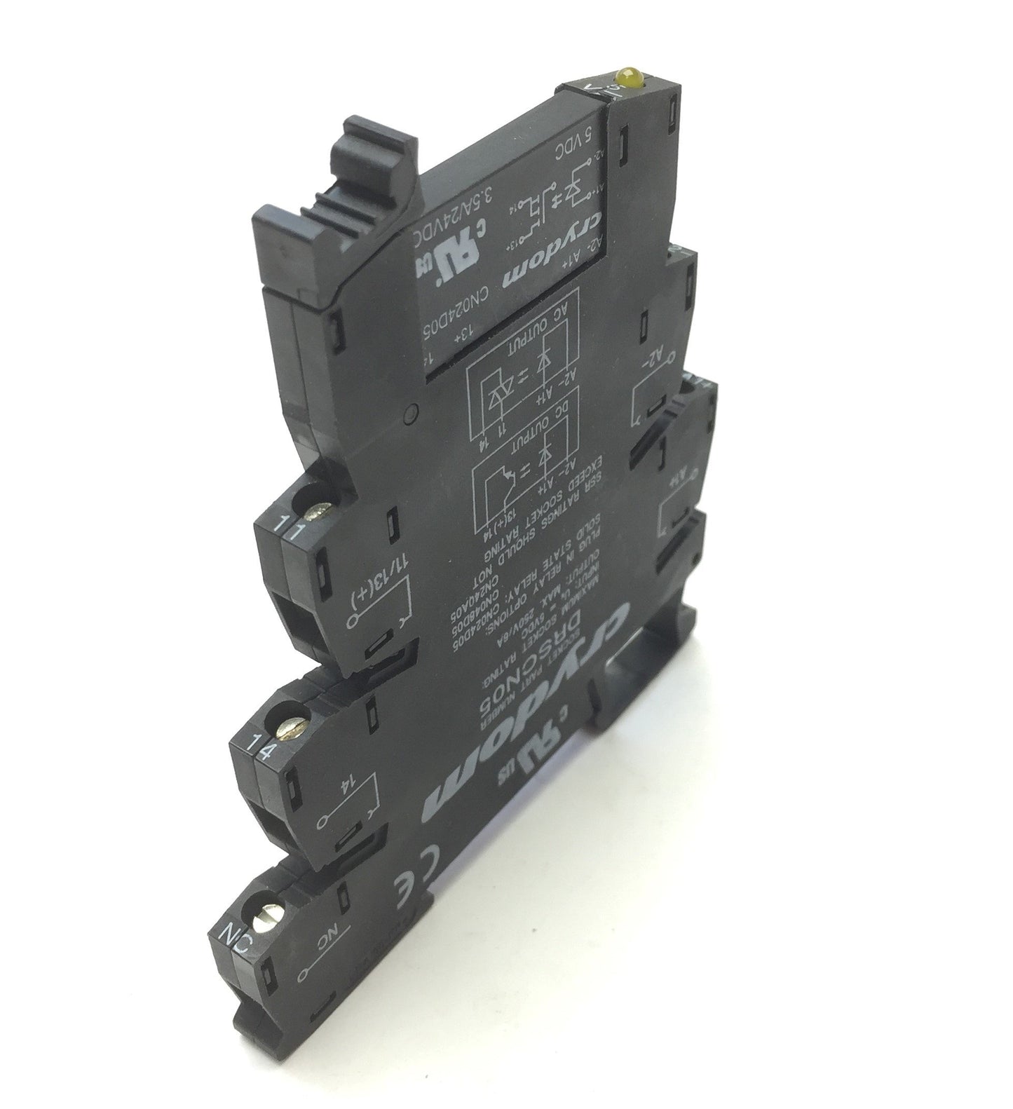 Used Crydom DRSCN05 Socket w/ CN024D05 Plug-In SSR Solid State Relay Control: 5VDC
