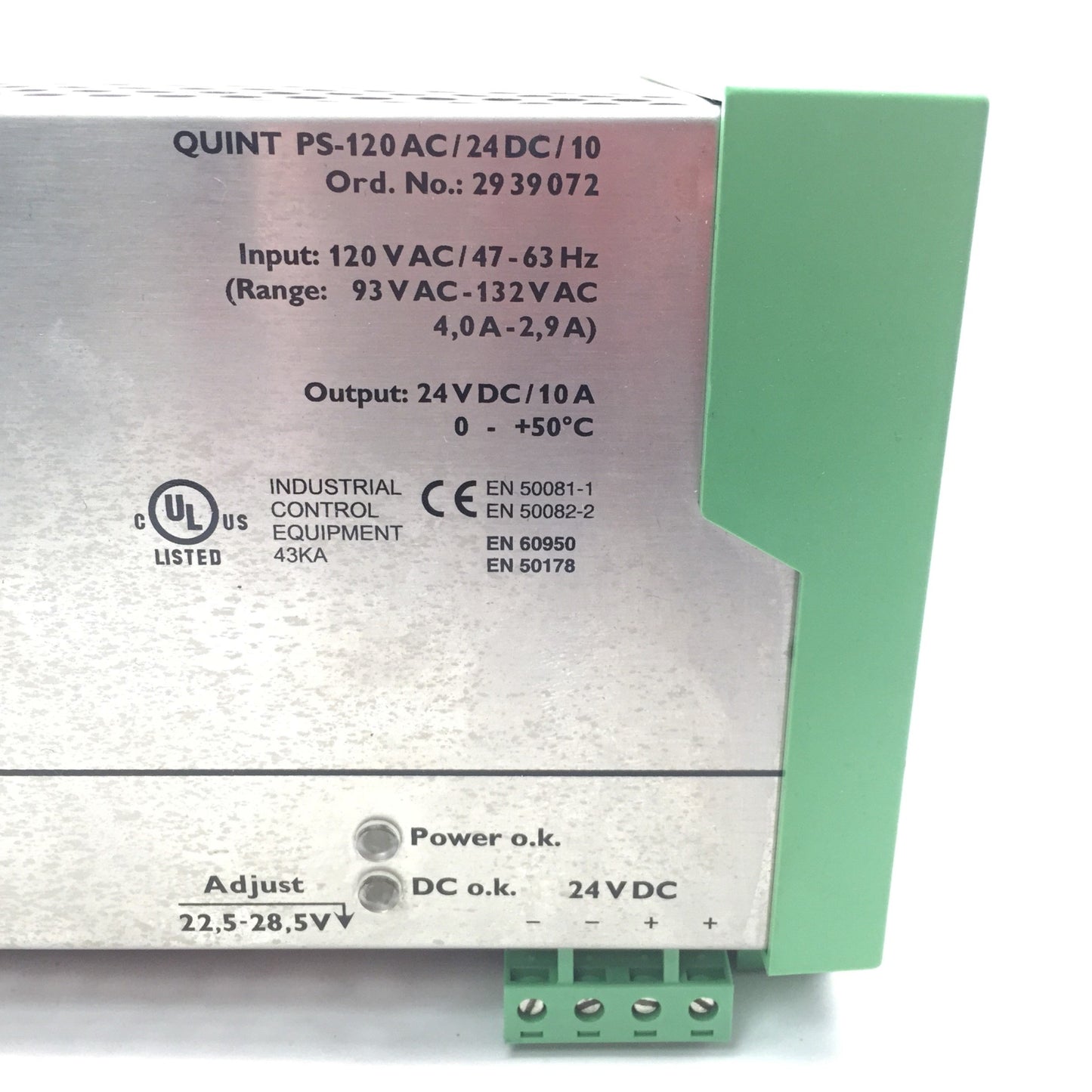 Used Phoenix Contact Quint PS-120AC/24DC/10 Power Supply, In: 120VAC, Out: 24VDC 10A