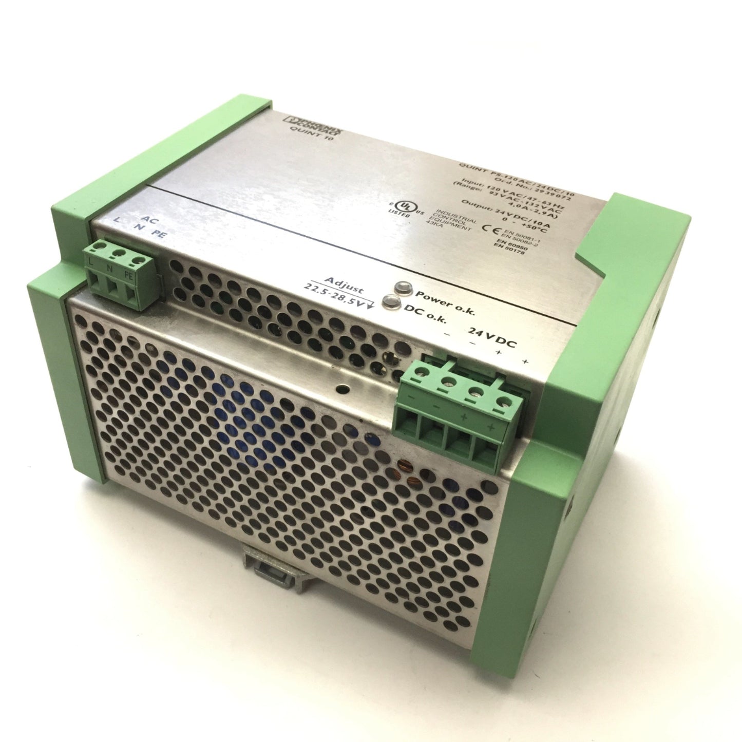 Used Phoenix Contact Quint PS-120AC/24DC/10 Power Supply, In: 120VAC, Out: 24VDC 10A