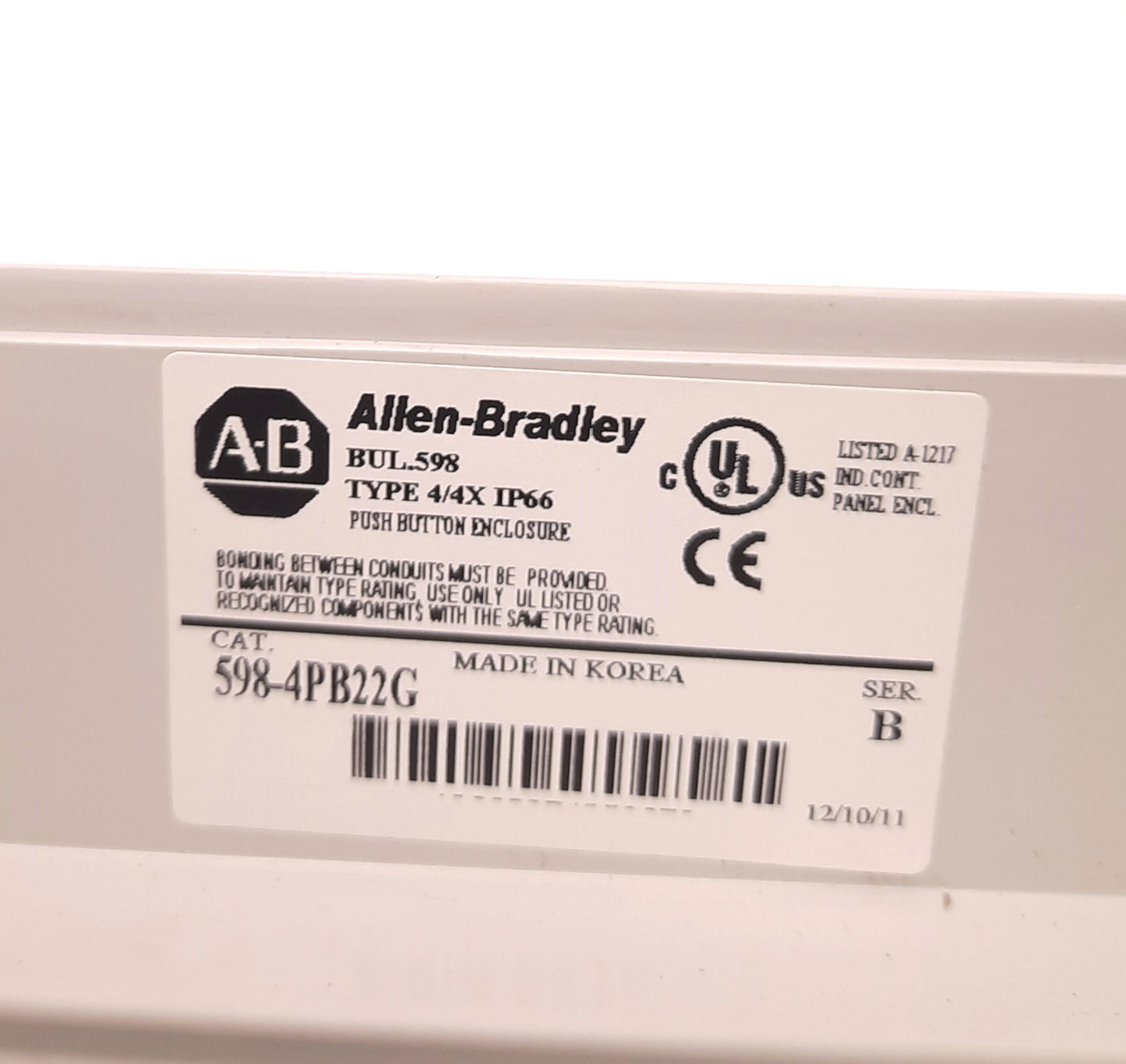 Used Allen Bradley 598-4PB22G 22mm Push Button Enclosure 62mm x 232mm, Series B, IP66