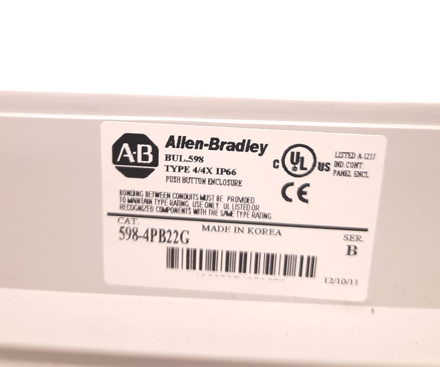 Used Allen Bradley 598-1PB22G 22mm Push-Button Enclosure, 62mm x 92mm, Series B