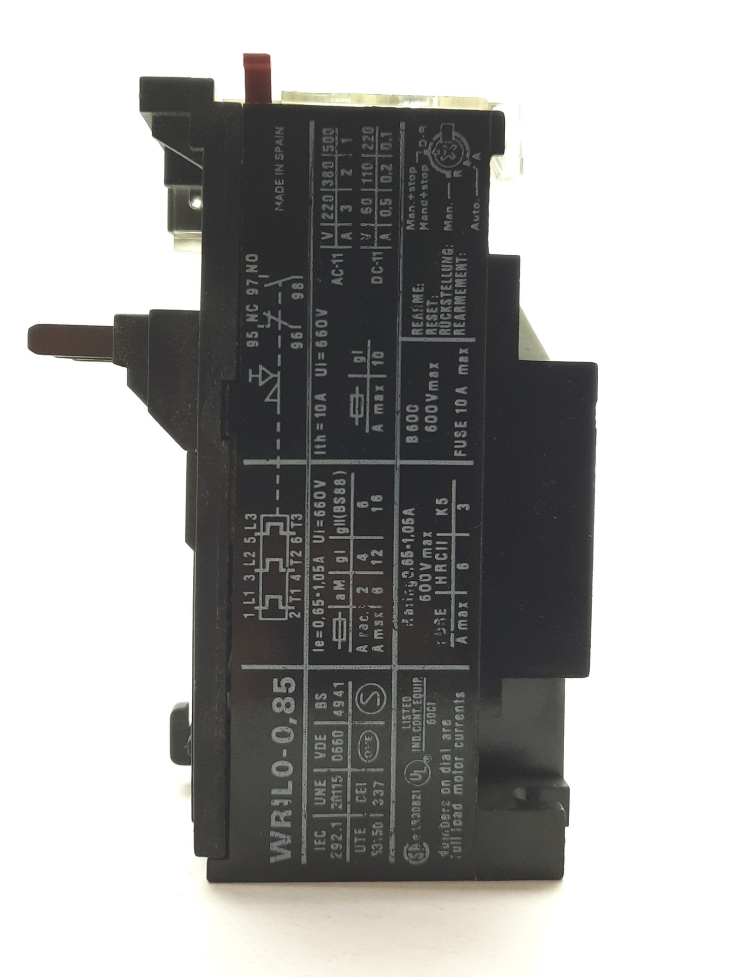 Used Ward Leonard WRIL0-0,85 Overload Relay, 3-Pole .65-1.05A Trip, NO/NC Contacts