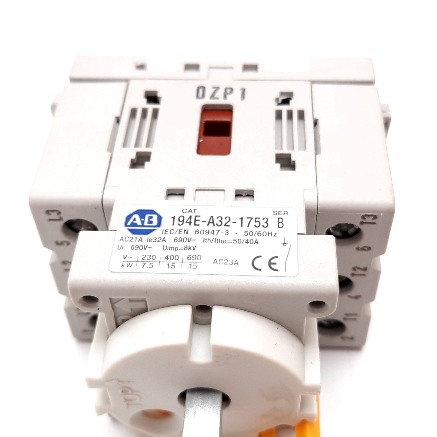 Used Allen Bradley 194E-A32-1753 Disconnect Switch, 3-Pole, 600VAC 32A, DIN Rail