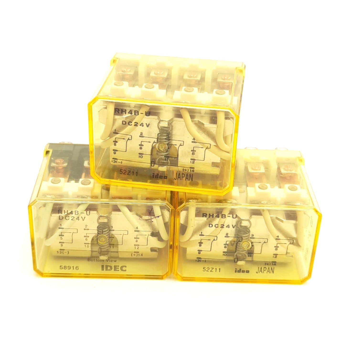 Used Lot of 3 Idec RH4B-UDC24V Ice Cube Relay, 4PDT, 10A Contact, 24V DC Coil