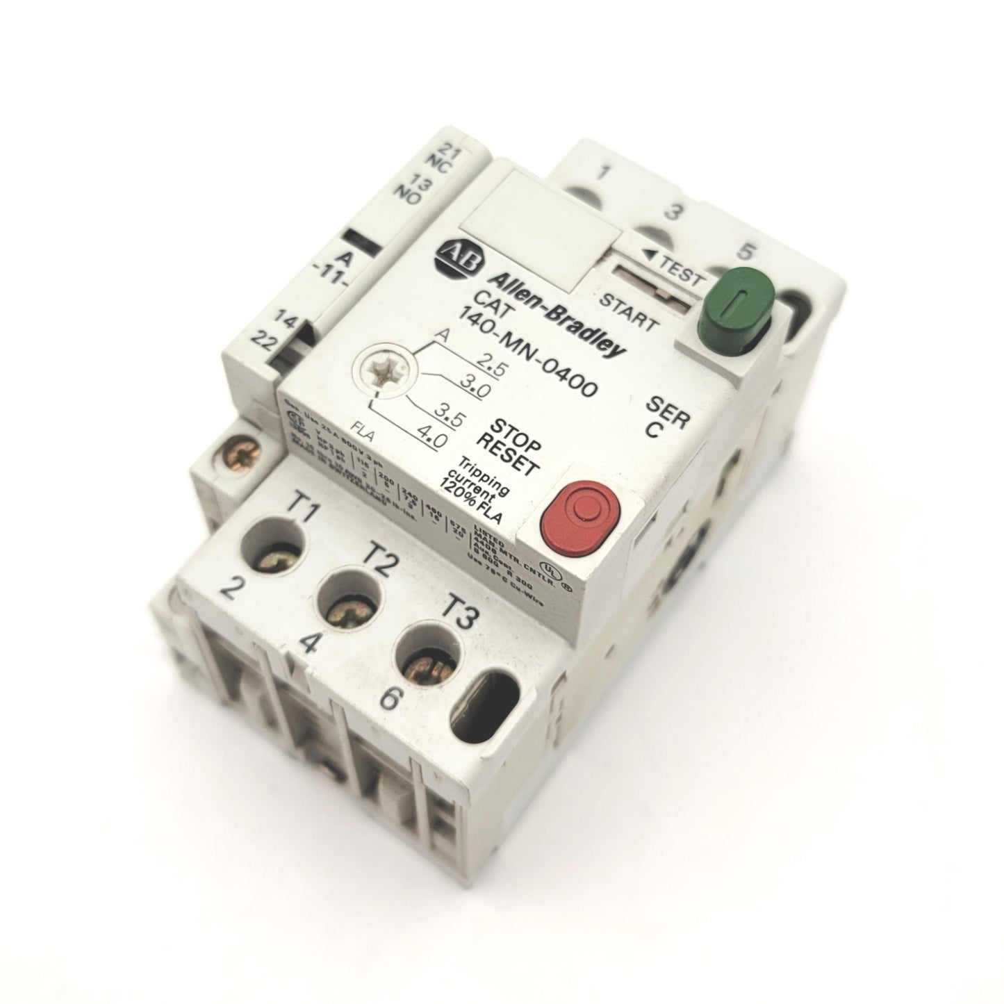 Used Allen Bradley 140-MN-0400 Manual Motor Starter W/140-A11 AUX, 2.5-4A, 115-575VAC