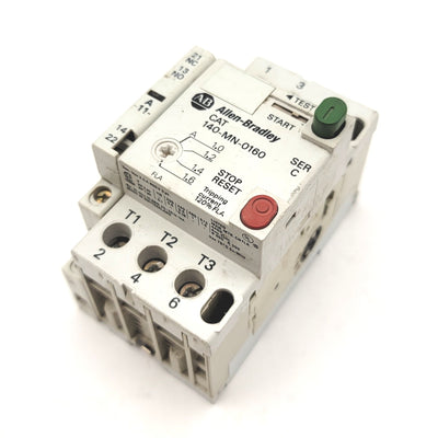 Used Allen Bradley 140-MN-0160 Manual Motor Starter W/140-A11 AUX, 1-1.6A, 115-575VAC