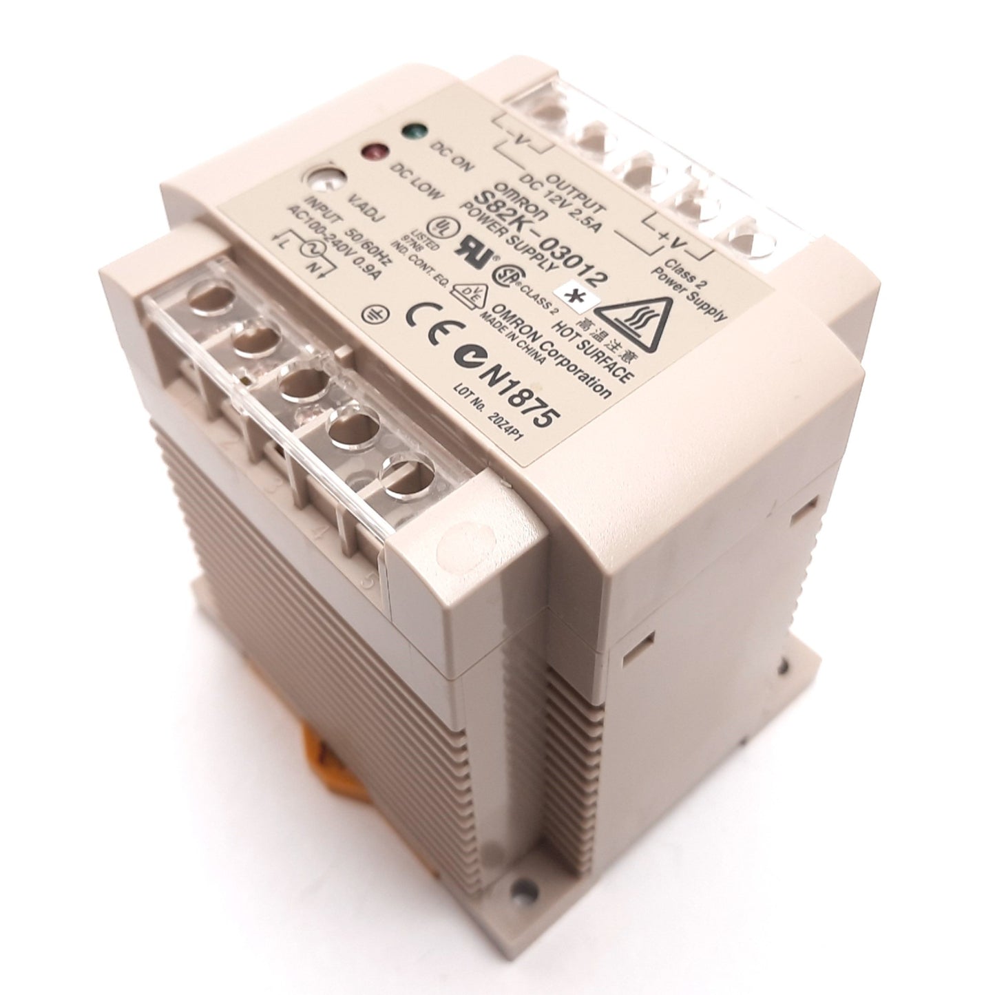 Used Omron S82K-03012 Power Supply, In: 100-240VAC 0.9A 50/60Hz, Out: 12VDC 2.5A