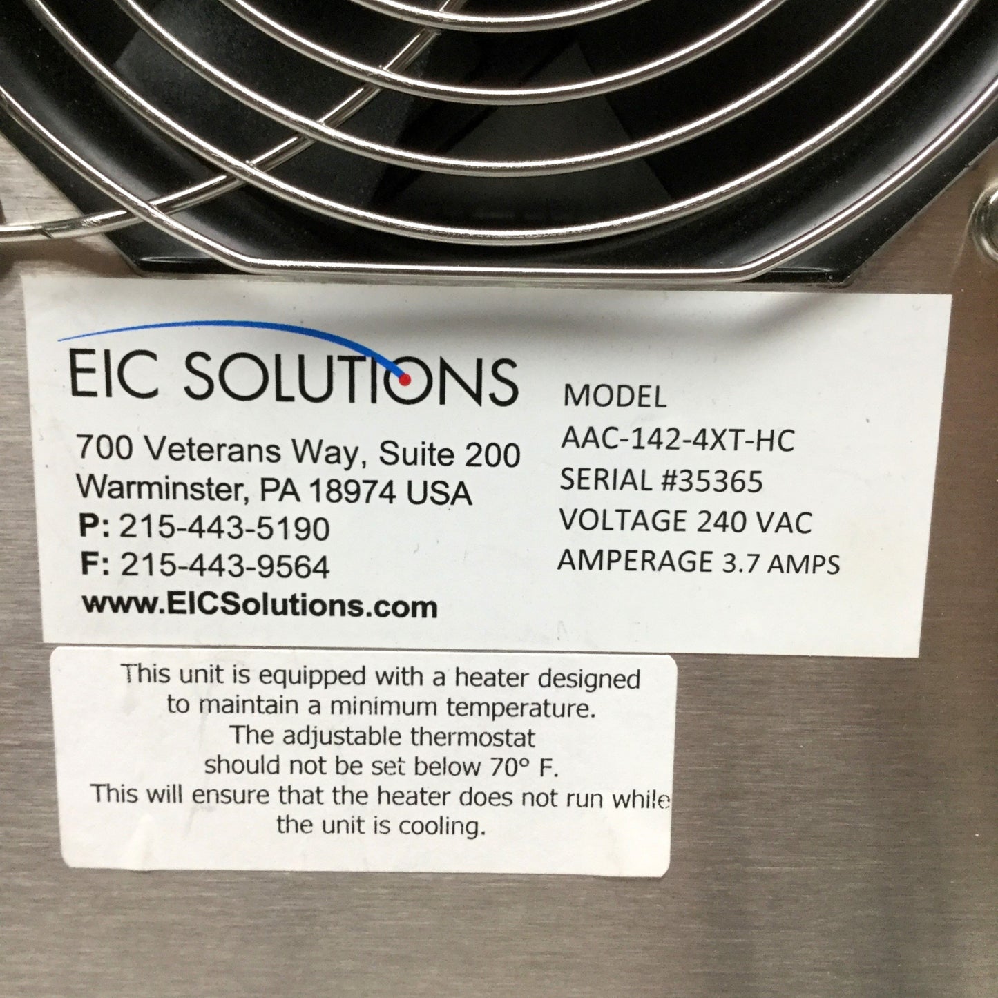 Used EIC AAC-142-4XT-HC Enclosure Cooling 500BTU Thermoelectric Air Conditioner 240V~