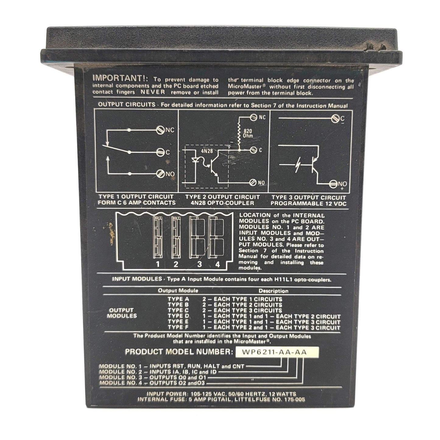 Used Western Pacific WP6211-AA-AA MicroMaster Programmable Controller 105-125VAC