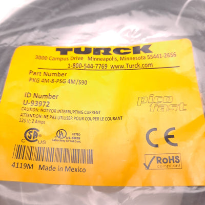 New Turck PKG 4M-8-PSG 4M/S90 Actuator & Sensor Cordset M8 Female to M8 Male 125V 2A