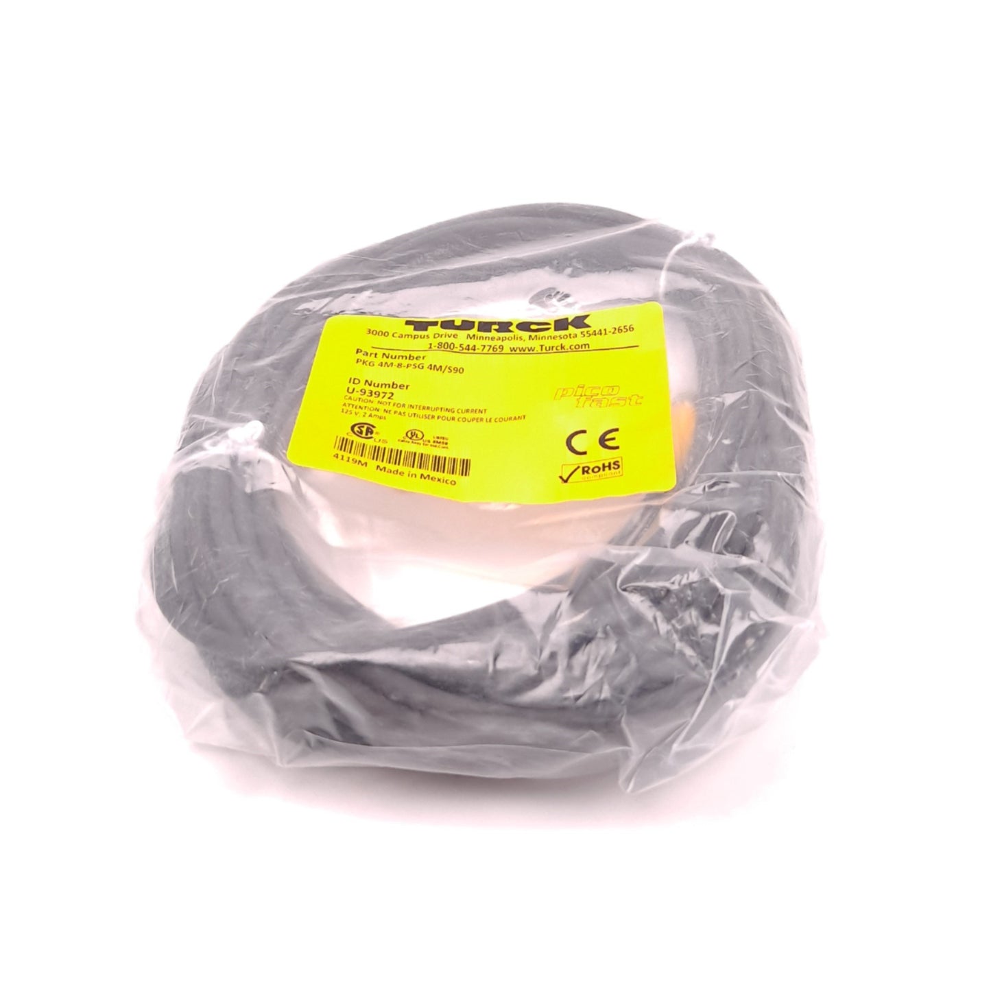 New Turck PKG 4M-8-PSG 4M/S90 Actuator & Sensor Cordset M8 Female to M8 Male 125V 2A