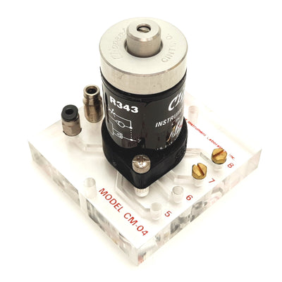 Used Clippard R343 Minimatic Modular Delay Valve, 3-Way, Pilot: 40psi, W/ CM-04 Base