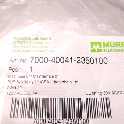 New – Open box Murr 7000-40041-2350100 Cordset Straight M12 Male to Female, 3 Meters, PVC