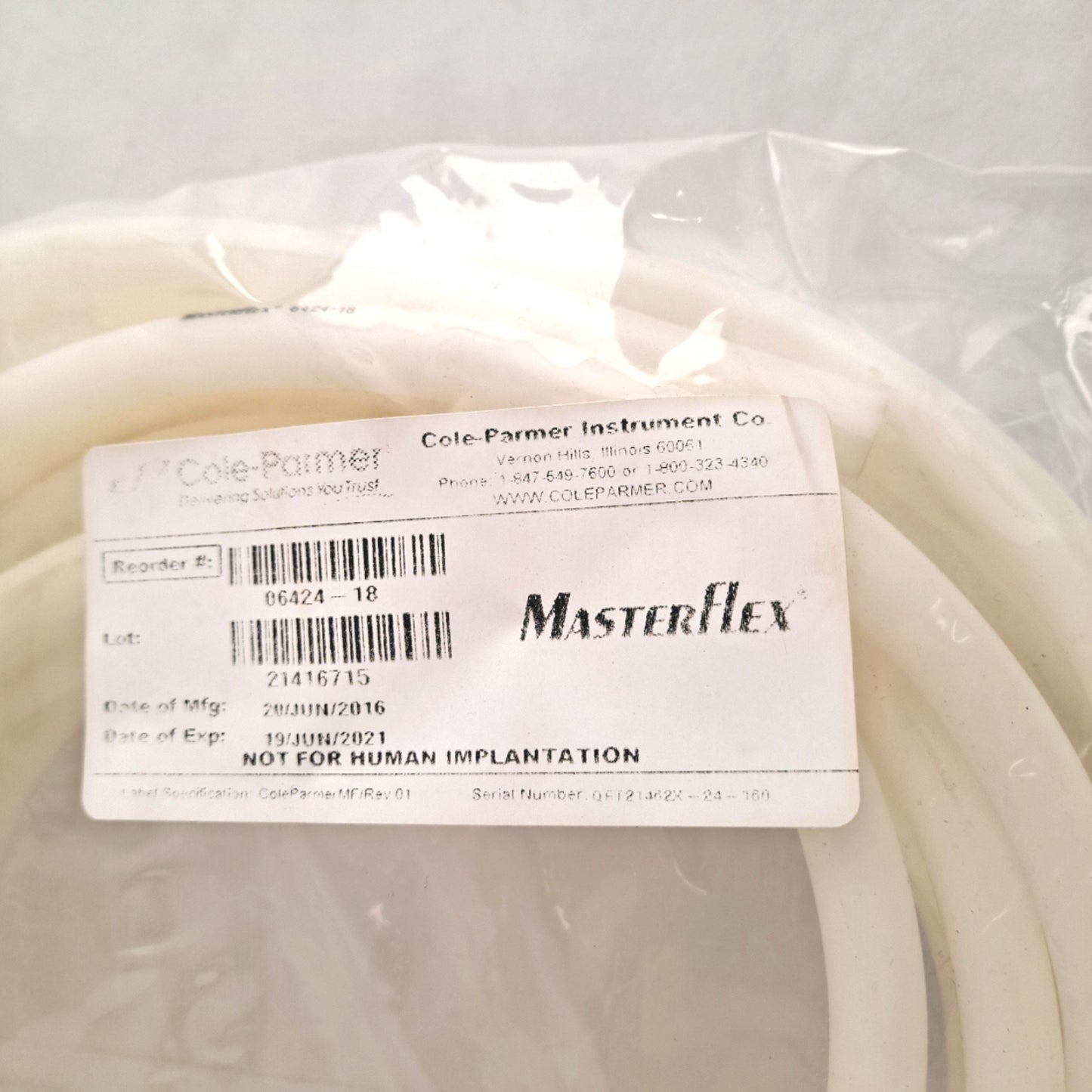 Used Masterflex 6424-18 Precision Pump Tubing 25 FT 10 PSI 7.9mm ID 3/8" Barb