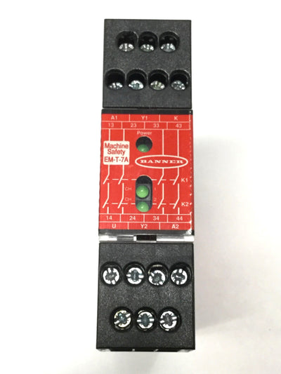 Used Banner EM-T-7A Machine Safety Extension Relay Module 24VDC, 4NO, 250VAC 6A