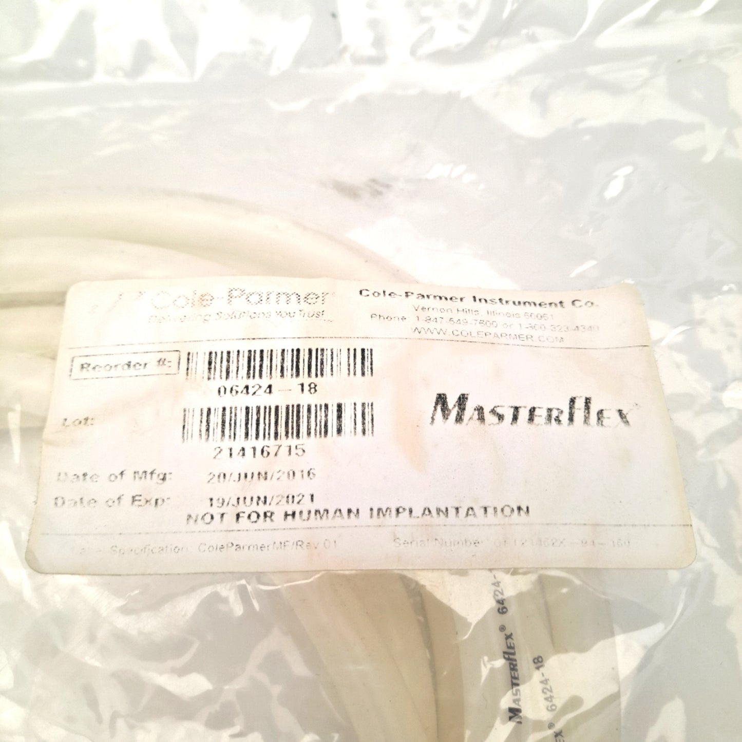 Used Masterflex 6424-18 Precision Pump Tubing 14 FT 10 PSI 7.9mm ID 3/8" Barb